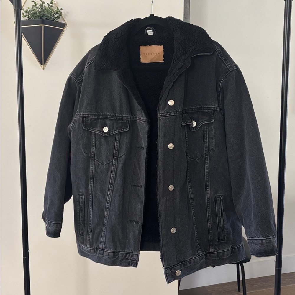 Topshop Black Sherpa-Lined Denim Jacket